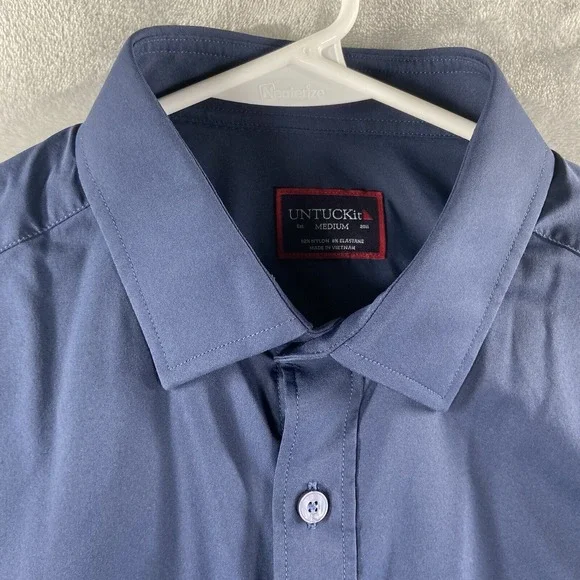 UNTUCKit Shirt men's Medium Button Up Performance Stretch Blue Casual Pocket - Picture 3 of 12
